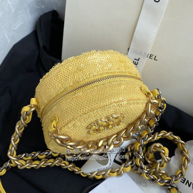 Chanel女包 香奈兒專櫃最新款亮片圓餅小挎包 Chanel大菱格粗鏈條女包 AP0945  djc4059